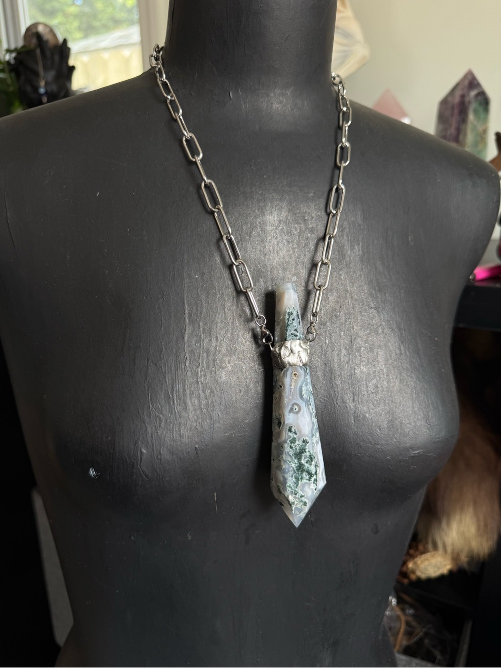 Tree agate crystal necklace pendant statement jewelry chunky necklace boho witch